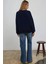 Kadın Oversize Bisiklet Yaka Basic Sweatshirt Lacivert 12