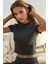 Kadın Slim Fit Triko Crop Bluz Grey 6