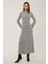 Kadın Yuvarlak Yaka Desenli Maxi Elbise Grey 6