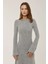 Kadın Yuvarlak Yaka Desenli Maxi Elbise Grey 7