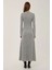 Kadın Yuvarlak Yaka Desenli Maxi Elbise Grey 9
