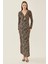 Kadın Leopar Desenli Bodycon Uzun Elbise, Yırtmaçlı Brown 9