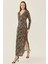 Kadın Leopar Desenli Bodycon Uzun Elbise, Yırtmaçlı Brown 10