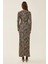 Kadın Leopar Desenli Bodycon Uzun Elbise, Yırtmaçlı Brown 11