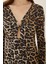 Kadın Leopar Desenli Bodycon Uzun Elbise, Yırtmaçlı Brown 12