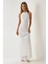 Kadın Dokulu Halter Yaka Maxi Elbise White 8