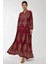 Kadın Baskılı Uzun Kol Viskon Modest Elbise Red 12