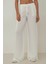 Kadın Beli Lastikli Keten Görünümlü Rahat Kesim Pantolon White 5