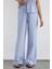 Kadın Lastikli Bel ile Geniş Paça Çizgili Pantolon Blue 7