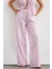 Kadın Lastikli Bel ile Geniş Paça Çizgili Pantolon Pink 7