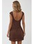 Kadın Dokulu Kolsuz Mini Elbise Kahverengi 7