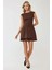 Kadın Dokulu Kolsuz Mini Elbise Kahverengi 10