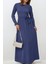 Kadın Dokulu Bisiklet Yaka Kuşaklı Modest Elbise Blue 12