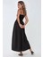 Kadın Kare Yaka Üstü Gipeli Yırtmaçlı A-Form Maxi Elbise Black 9