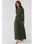 Kadın Dokulu Bisiklet Yaka Kuşaklı Modest Elbise Black 8