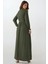 Kadın Dokulu Bisiklet Yaka Kuşaklı Modest Elbise Black 10