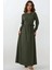 Kadın Dokulu Bisiklet Yaka Kuşaklı Modest Elbise Black 14