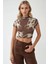 Kadın Baskılı Slim Fit Bisiklet Yaka Crop Top Çok Renkli 6