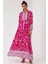Kadın Baskılı Uzun Kol Viskon Modest Elbise Pink 9