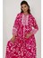 Kadın Baskılı Uzun Kol Viskon Modest Elbise Pink 10