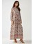 Kadın Düğmeli Baskılı V Yaka Modest Elbise Multicolor 10