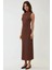Kadın Dokulu Halter Yaka Vücut Saran Maxi Elbise Brown 9