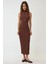 Kadın Dokulu Halter Yaka Vücut Saran Maxi Elbise Brown 10