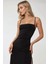 Kadın Askılı Vücuda Oturan Yırtmaç Detaylı Örme Maxi Elbise Black 10