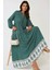 Kadın Desenli V Yaka Modest Elbise Green 7