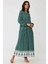 Kadın Desenli V Yaka Modest Elbise Green 8