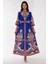 Kadın Baskılı Uzun Kol Kemerli Modest Elbise Blue 7