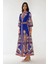 Kadın Baskılı Uzun Kol Kemerli Modest Elbise Blue 8