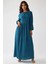 Kadın Baskılı A-Form Modest Elbise, Bisiklet Yaka Green 6