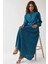 Kadın Baskılı A-Form Modest Elbise, Bisiklet Yaka Green 9