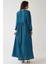 Kadın Baskılı A-Form Modest Elbise, Bisiklet Yaka Green 10