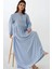 Kadın A-Form Fit ve Bisiklet Yaka Modest Dokulu Elbise Blue 9