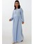 Kadın A-Form Fit ve Bisiklet Yaka Modest Dokulu Elbise Blue 12