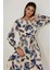 Kadın Çiçek Desenli Uzun Kol Kuşaklı Örme Modest Elbise Natural 8
