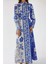 Kadın Baskılı Uzun Kol Kemerli Modest Elbise Blue 8