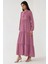 Kadın Dokulu Bağlama Detaylı Bisiklet Yaka Modest Elbise Pink 13