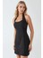 Kadın Kare Yaka Fitted Dokuma Mini Elbise Siyah 9