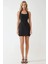 Kadın Kare Yaka Fitted Dokuma Mini Elbise Siyah 10