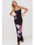 Kadın Askılı Çiçek Desenli Bodycon Uzun Elbise Black 11