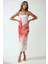 Kadın Kare Yaka Çiçek Desenli Bodycon Uzun Elbise Multicolor 7