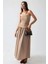 Kadın Straplez Drapeli Maxi Elbise Brown 7