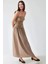 Kadın Straplez Drapeli Maxi Elbise Brown 8