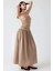 Kadın Straplez Drapeli Maxi Elbise Brown 12