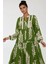 Kadın Baskılı Uzun Kol Viskon Modest Elbise Green 9
