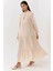 Kadın Düğmeli Desenli Kısa Modest Elbise Natural 7