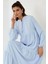 Kadın Düğmeli Desenli Kısa Modest Elbise Blue 8